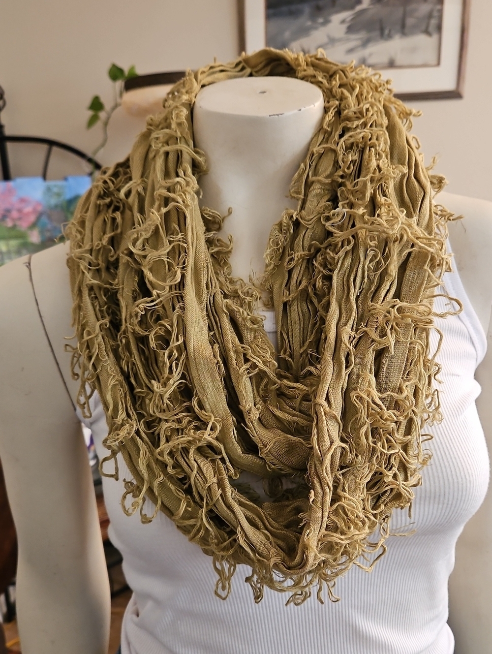 Tan Fringed Infinity Scarf - Women Accessories